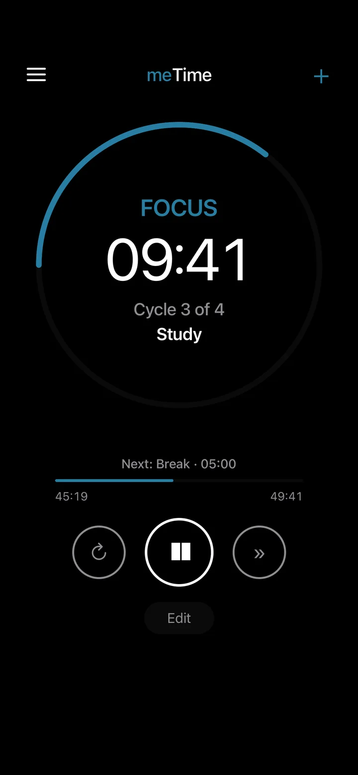 A focus timer in blue