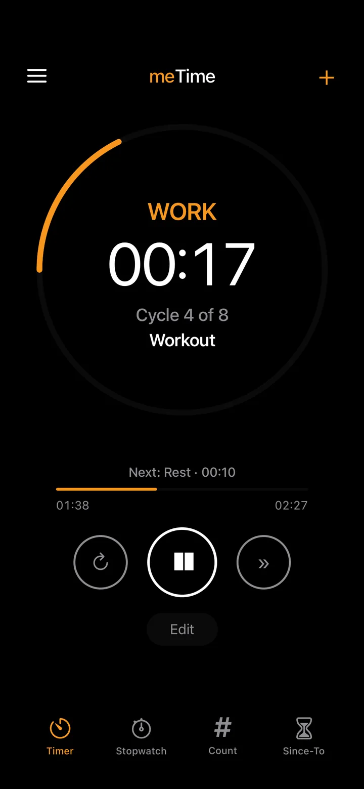 A workout timer during a work phase